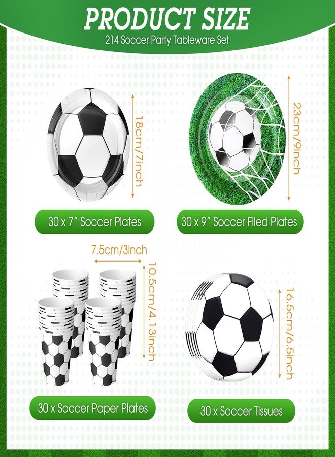 Domensi 214 Pcs Soccer Party Decorations Supplies Includes Soccer Paper Plates and Napkins, Cups, Tablecloths, Cutlery, Banner for Sports Birthday Party Decorations, Serves 30 Guests - Image 3